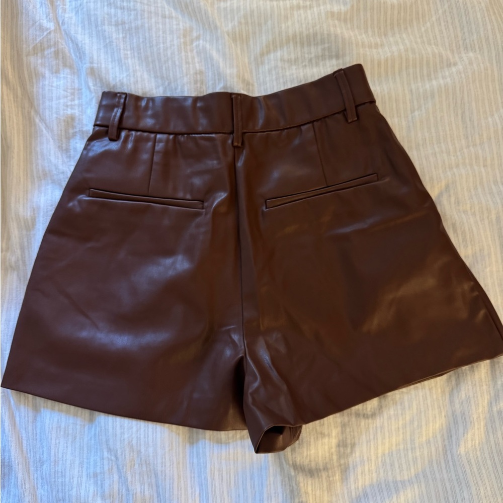 Zara Brown High Waist Shorts with Glossy Finish